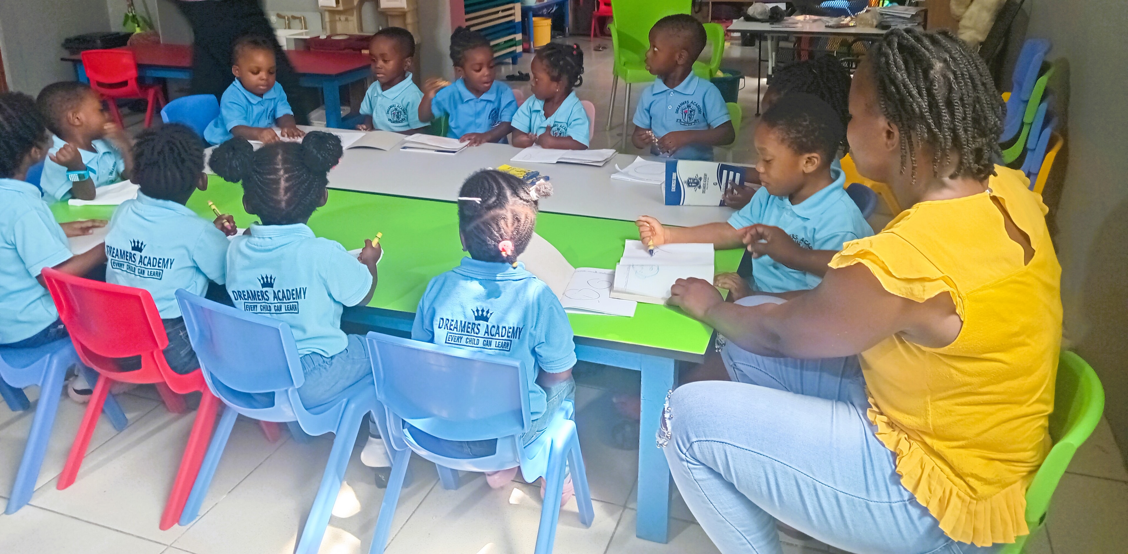 Students raising hands in class on the first day